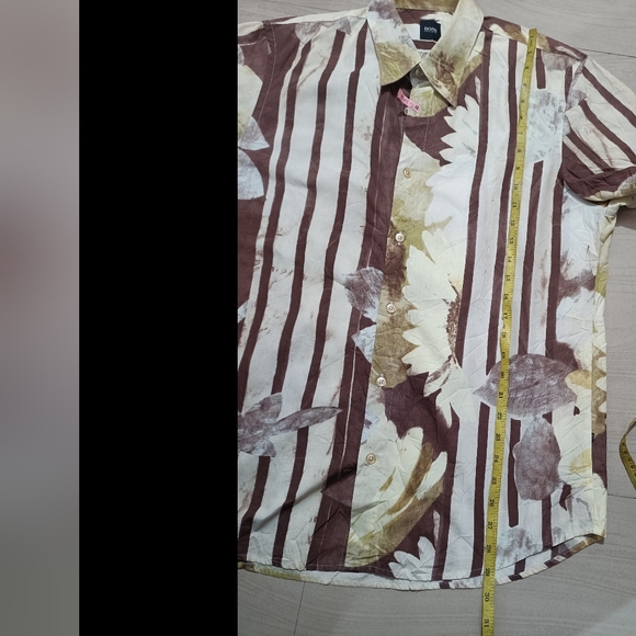 HUGO BOSS Man Brown Floral Print 100% Cotton Short Sleeve Shirt Size L - Picture 5 of 10